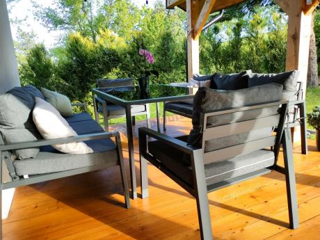 Metalowy zestaw mebli na taras dla 8 osób Sodor Grande - Dark Grey