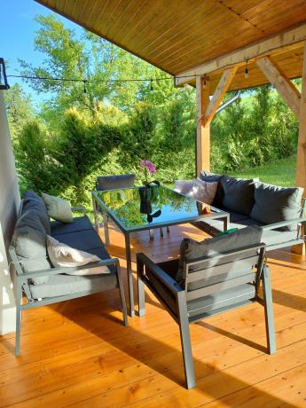 Metalowy zestaw mebli na taras dla 8 osób Sodor Grande - Dark Grey