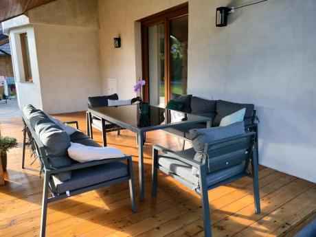 Metalowy zestaw mebli na taras dla 8 osób Sodor Grande - Dark Grey