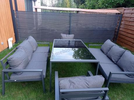 Metalowy zestaw mebli na taras dla 8 osób Sodor Grande - Dark Grey