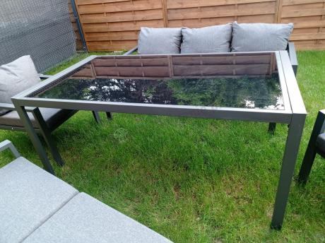 Metalowy zestaw mebli na taras dla 8 osób Sodor Grande - Dark Grey