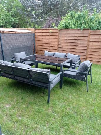 Metalowy zestaw mebli na taras dla 8 osób Sodor Grande - Dark Grey