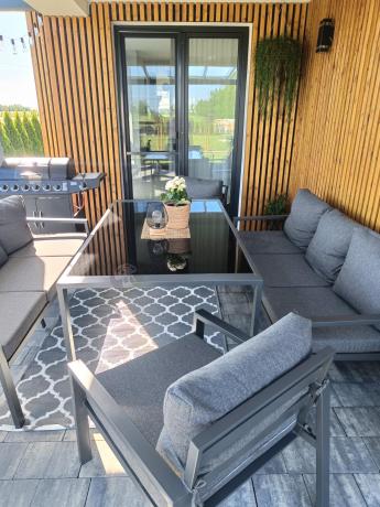 Metalowy zestaw mebli na taras dla 8 osób Sodor Grande - Dark Grey