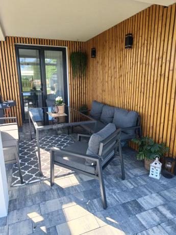 Metalowy zestaw mebli na taras dla 8 osób Sodor Grande - Dark Grey