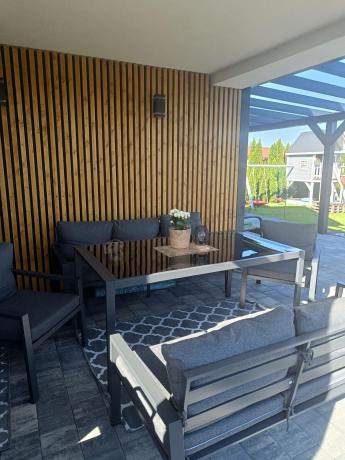 Metalowy zestaw mebli na taras dla 8 osób Sodor Grande - Dark Grey