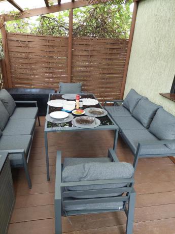 Metalowy zestaw mebli na taras dla 8 osób Sodor Grande - Dark Grey