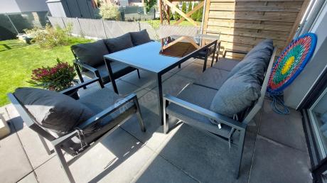 Metalowy zestaw mebli na taras dla 8 osób Sodor Grande - Dark Grey