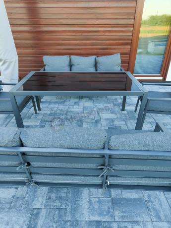 Metalowy zestaw mebli na taras dla 8 osób Sodor Grande - Dark Grey