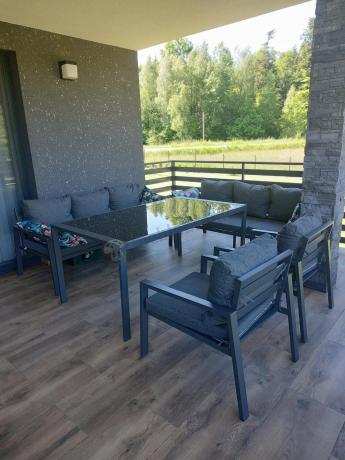 Metalowy zestaw mebli na taras dla 8 osób Sodor Grande - Dark Grey