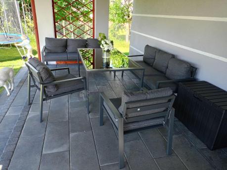 Metalowy zestaw mebli na taras dla 8 osób Sodor Grande - Dark Grey