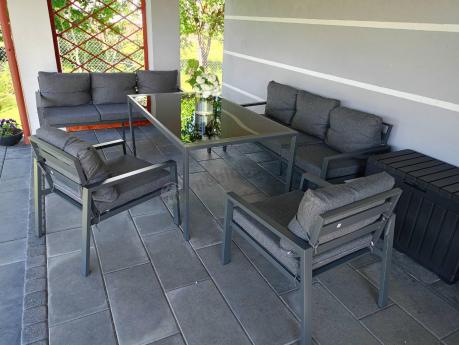 Metalowy zestaw mebli na taras dla 8 osób Sodor Grande - Dark Grey