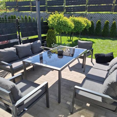 Metalowy zestaw mebli na taras dla 8 osób Sodor Grande - Dark Grey