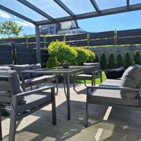 Metalowy zestaw mebli na taras dla 8 osób Sodor Grande - Dark Grey