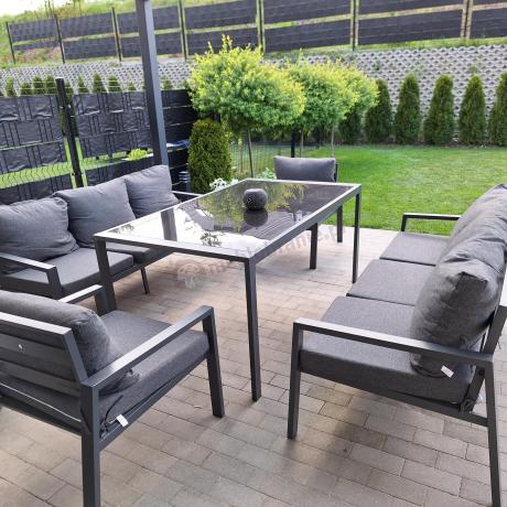 Metalowy zestaw mebli na taras dla 8 osób Sodor Grande - Dark Grey
