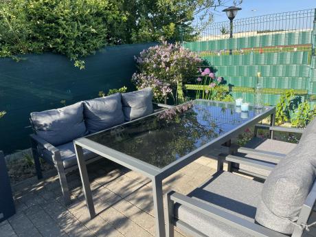 Metalowy zestaw mebli na taras dla 8 osób Sodor Grande - Dark Grey