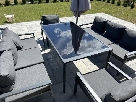 Metalowy zestaw mebli na taras dla 8 osób Sodor Grande - Dark Grey