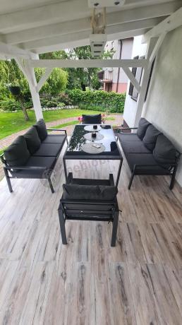 Metalowy zestaw mebli na taras dla 8 osób Sodor Grande - Dark Grey