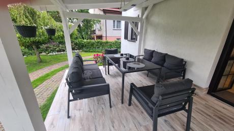 Metalowy zestaw mebli na taras dla 8 osób Sodor Grande - Dark Grey