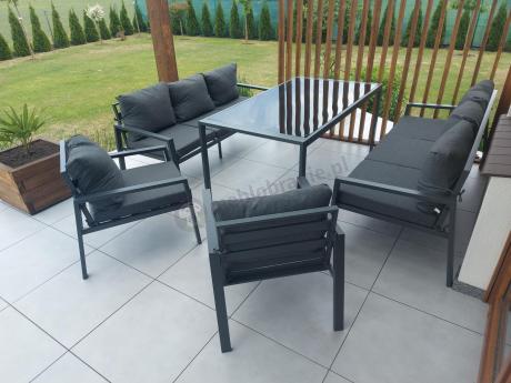 Metalowy zestaw mebli na taras dla 8 osób Sodor Grande - Dark Grey