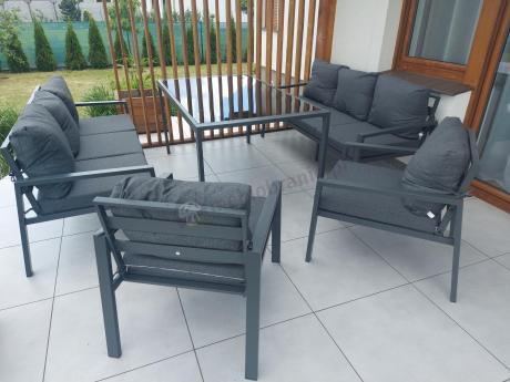 Metalowy zestaw mebli na taras dla 8 osób Sodor Grande - Dark Grey