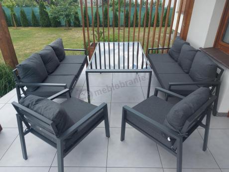 Metalowy zestaw mebli na taras dla 8 osób Sodor Grande - Dark Grey