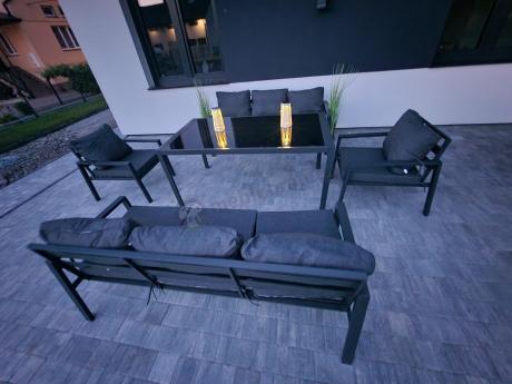 Metalowy zestaw mebli na taras dla 8 osób Sodor Grande - Dark Grey