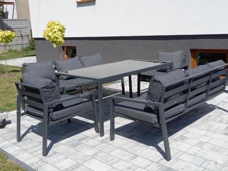 Metalowy zestaw mebli na taras dla 8 osób Sodor Grande - Dark Grey