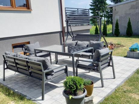 Metalowy zestaw mebli na taras dla 8 osób Sodor Grande - Dark Grey