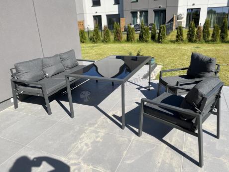 Metalowy zestaw mebli na taras dla 8 osób Sodor Grande - Dark Grey