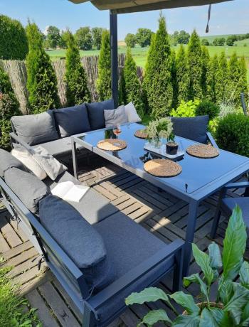 Metalowy zestaw mebli na taras dla 8 osób Sodor Grande - Dark Grey