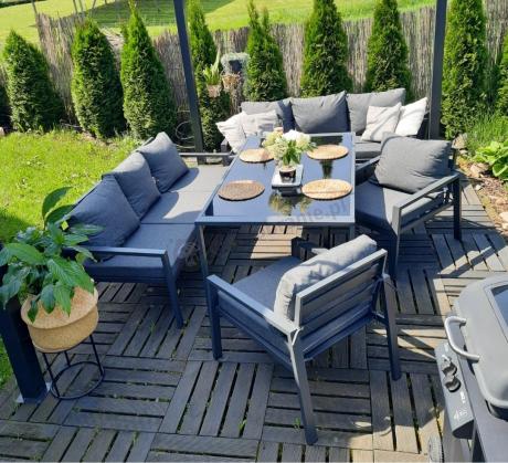 Metalowy zestaw mebli na taras dla 8 osób Sodor Grande - Dark Grey