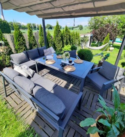 Metalowy zestaw mebli na taras dla 8 osób Sodor Grande - Dark Grey