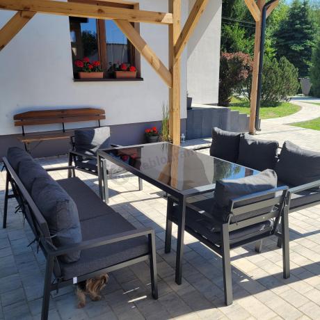 Metalowy zestaw mebli na taras dla 8 osób Sodor Grande - Dark Grey