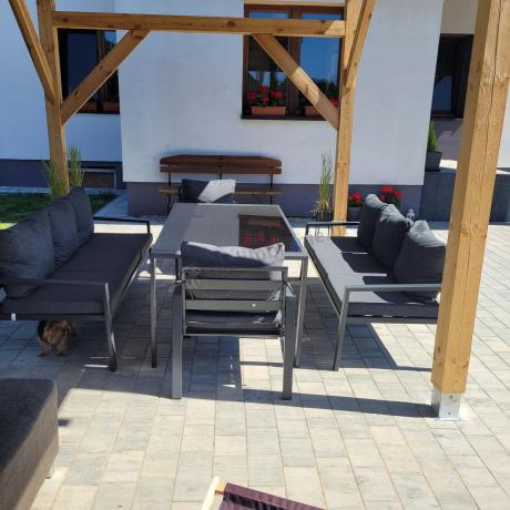 Metalowy zestaw mebli na taras dla 8 osób Sodor Grande - Dark Grey