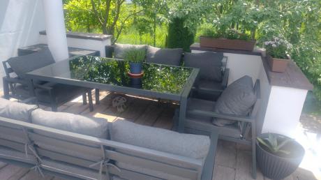 Metalowy zestaw mebli na taras dla 8 osób Sodor Grande - Dark Grey