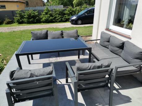 Metalowy zestaw mebli na taras dla 8 osób Sodor Grande - Dark Grey