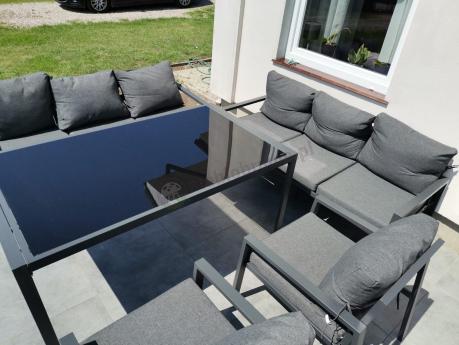 Metalowy zestaw mebli na taras dla 8 osób Sodor Grande - Dark Grey