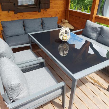 Metalowy zestaw mebli na taras dla 8 osób Sodor Grande - Dark Grey