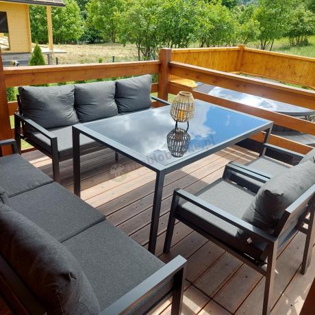 Metalowy zestaw mebli na taras dla 8 osób Sodor Grande - Dark Grey