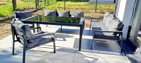 Metalowy zestaw mebli na taras dla 8 osób Sodor Grande - Dark Grey