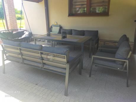 Metalowy zestaw mebli na taras dla 8 osób Sodor Grande - Dark Grey