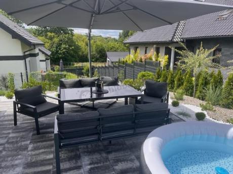 Metalowy zestaw mebli na taras dla 8 osób Sodor Grande - Dark Grey