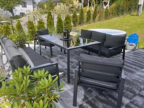 Metalowy zestaw mebli na taras dla 8 osób Sodor Grande - Dark Grey