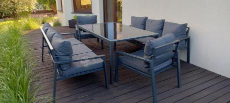 Metalowy zestaw mebli na taras dla 8 osób Sodor Grande - Dark Grey