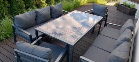 Metalowy zestaw mebli na taras dla 8 osób Sodor Grande - Dark Grey