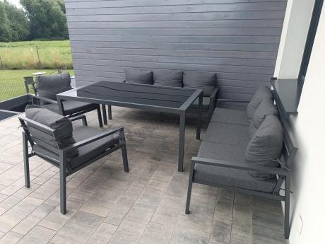 Metalowy zestaw mebli na taras dla 8 osób Sodor Grande - Dark Grey