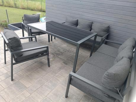 Metalowy zestaw mebli na taras dla 8 osób Sodor Grande - Dark Grey