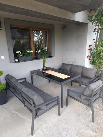 Metalowy zestaw mebli na taras dla 8 osób Sodor Grande - Dark Grey