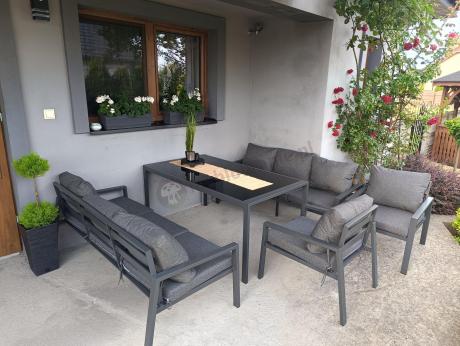 Metalowy zestaw mebli na taras dla 8 osób Sodor Grande - Dark Grey