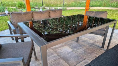 Metalowy zestaw mebli na taras dla 8 osób Sodor Grande - Dark Grey